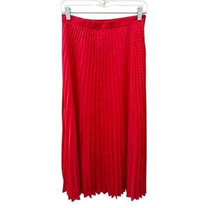 CHELSEA & VIOLET | Red Swiss Dot Pleated Midi Skirt Side Slit | Size Small